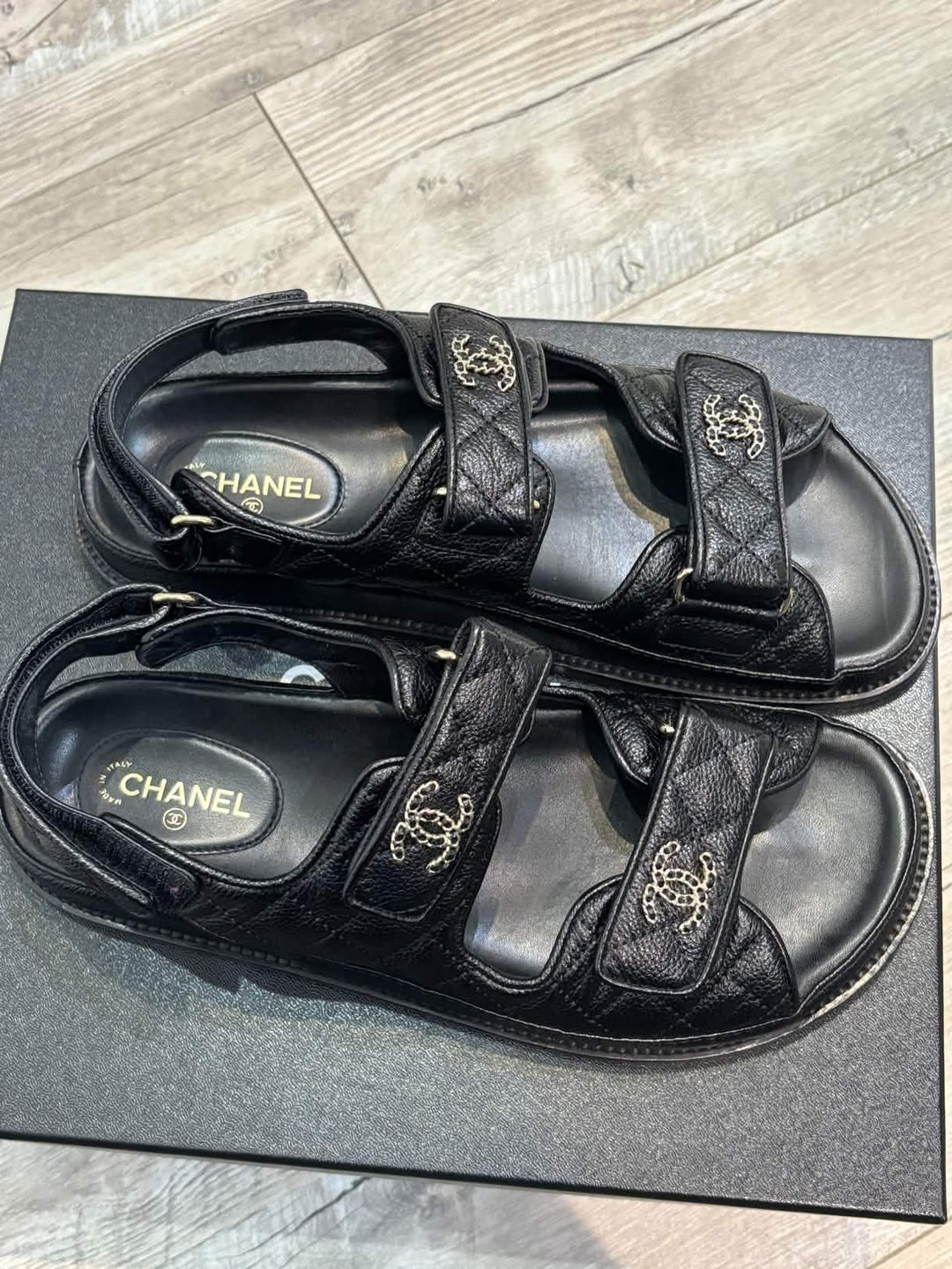 CHANEL CC GRAINED CALFSKIN DAD SANDALS