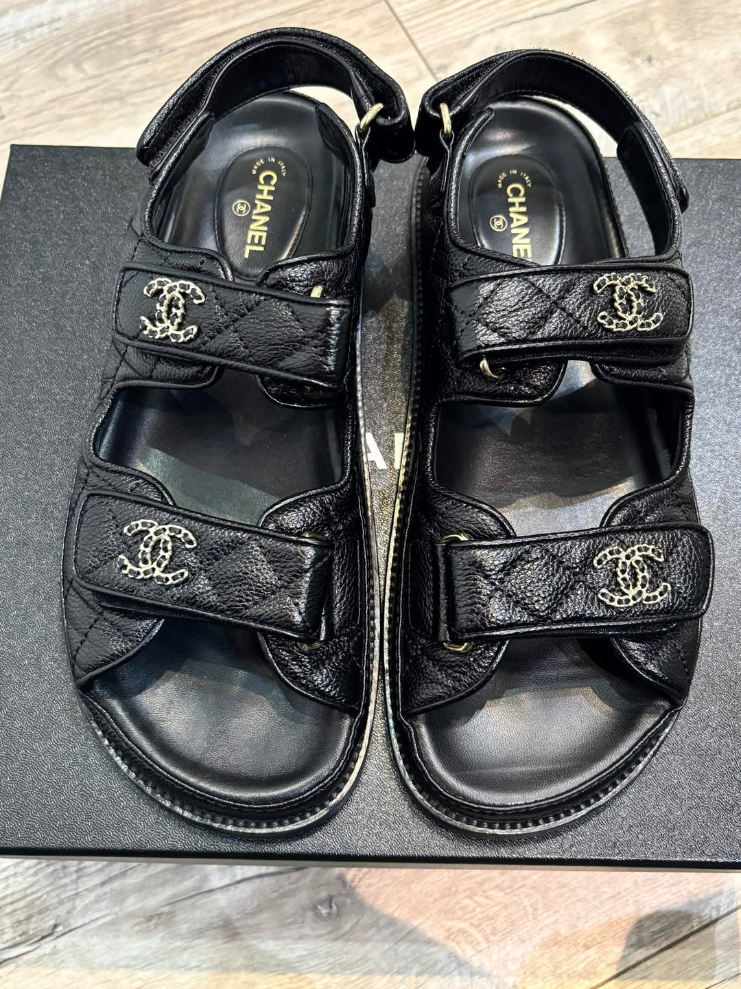 CHANEL CC GRAINED CALFSKIN DAD SANDALS