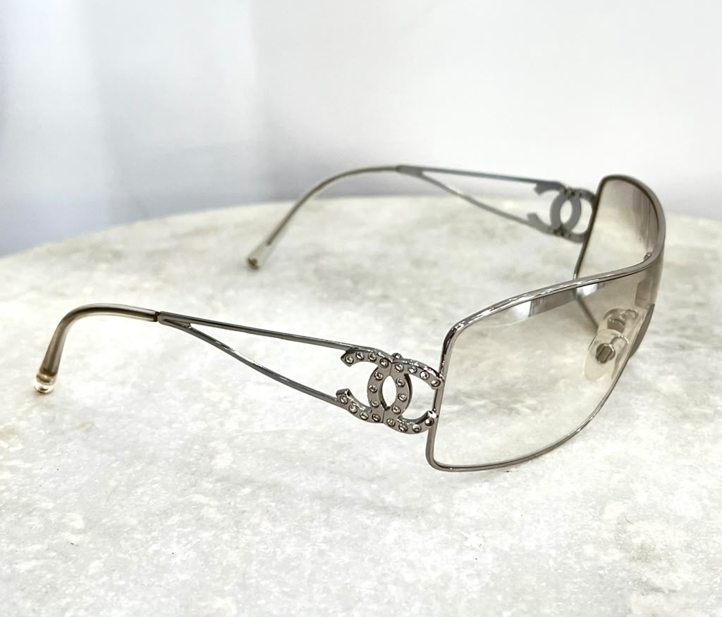 CHANEL CC LOGO CRYSTAL SHIELD SUNGLASSES
