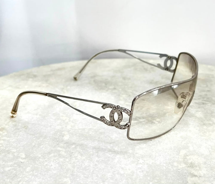 CHANEL CC LOGO CRYSTAL SHIELD SUNGLASSES