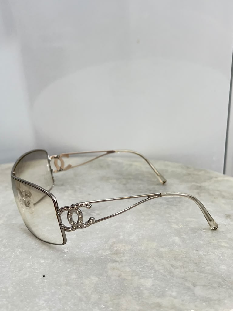 CHANEL CC LOGO CRYSTAL SHIELD SUNGLASSES