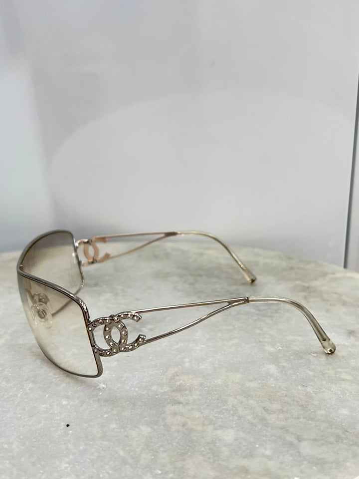 CHANEL CC LOGO CRYSTAL SHIELD SUNGLASSES