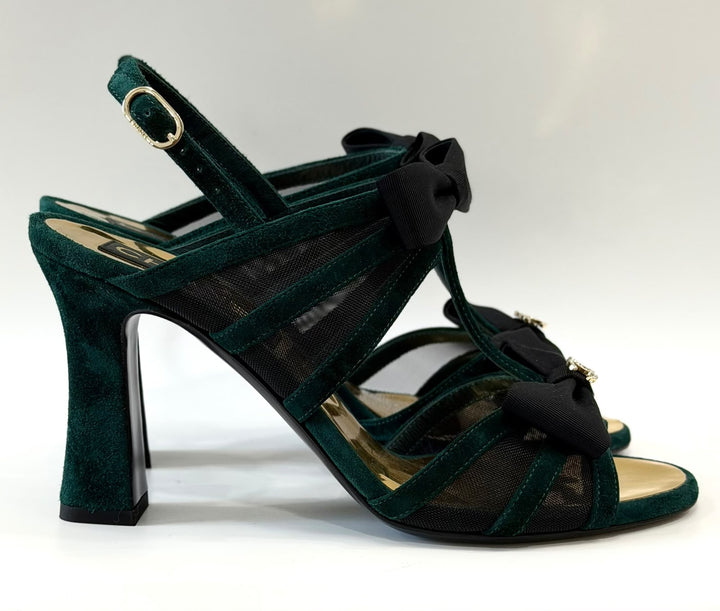 CHANEL INTERLOCKING CC LOGO VELVET SLINGBACK SANDALS