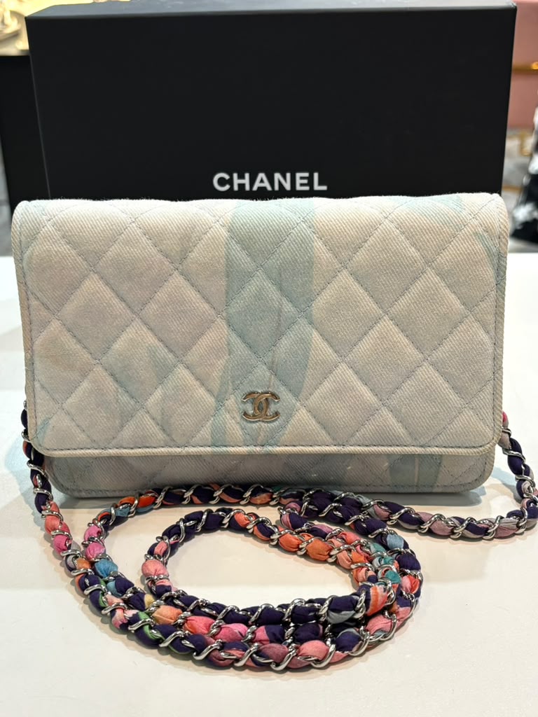 CHANEL JUNGLE QUILTED DENIM WALLET ON CHAIN