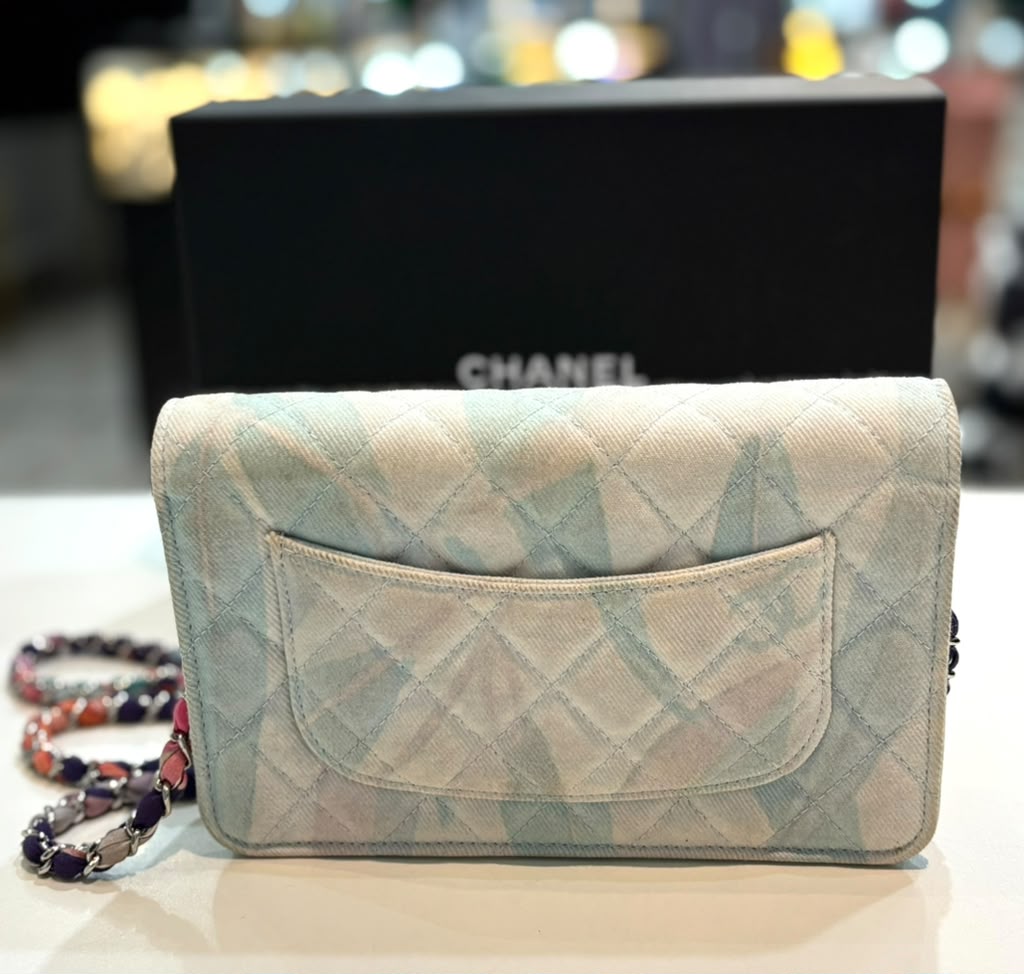 CHANEL JUNGLE QUILTED DENIM WALLET ON CHAIN