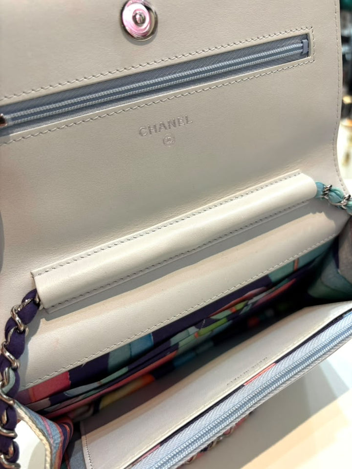 CHANEL JUNGLE QUILTED DENIM WALLET ON CHAIN