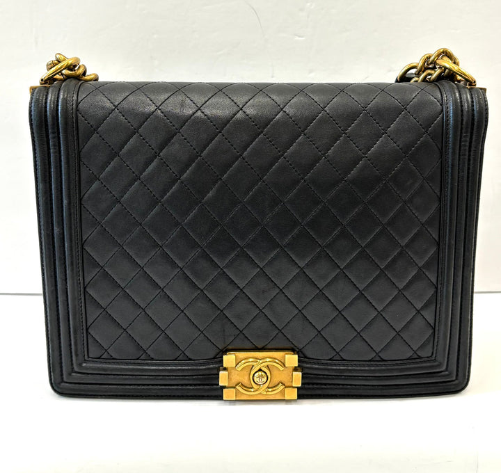 CHANEL LAMBSKIN QUILTED LARGE BOY FLAP BAG