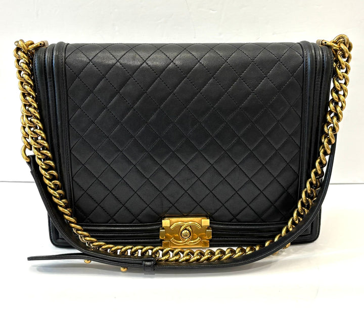 CHANEL LAMBSKIN QUILTED LARGE BOY FLAP BAG