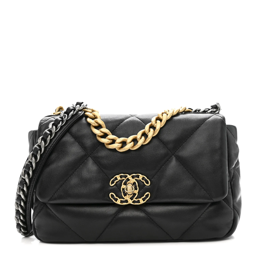 CHANEL LAMBSKIN QUILTED CHANEL 19 FLAP MEDIUM CROSSBODY BAG