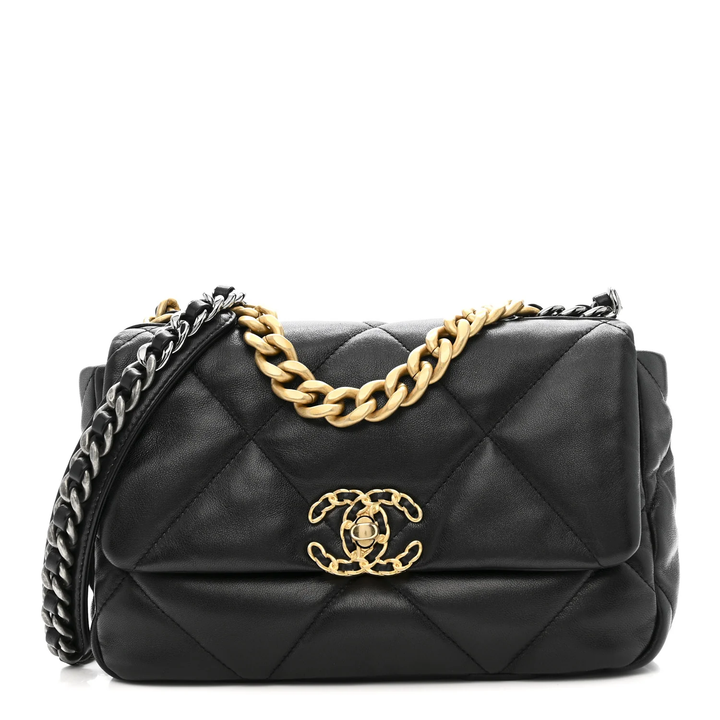 CHANEL LAMBSKIN QUILTED CHANEL 19 FLAP MEDIUM CROSSBODY BAG