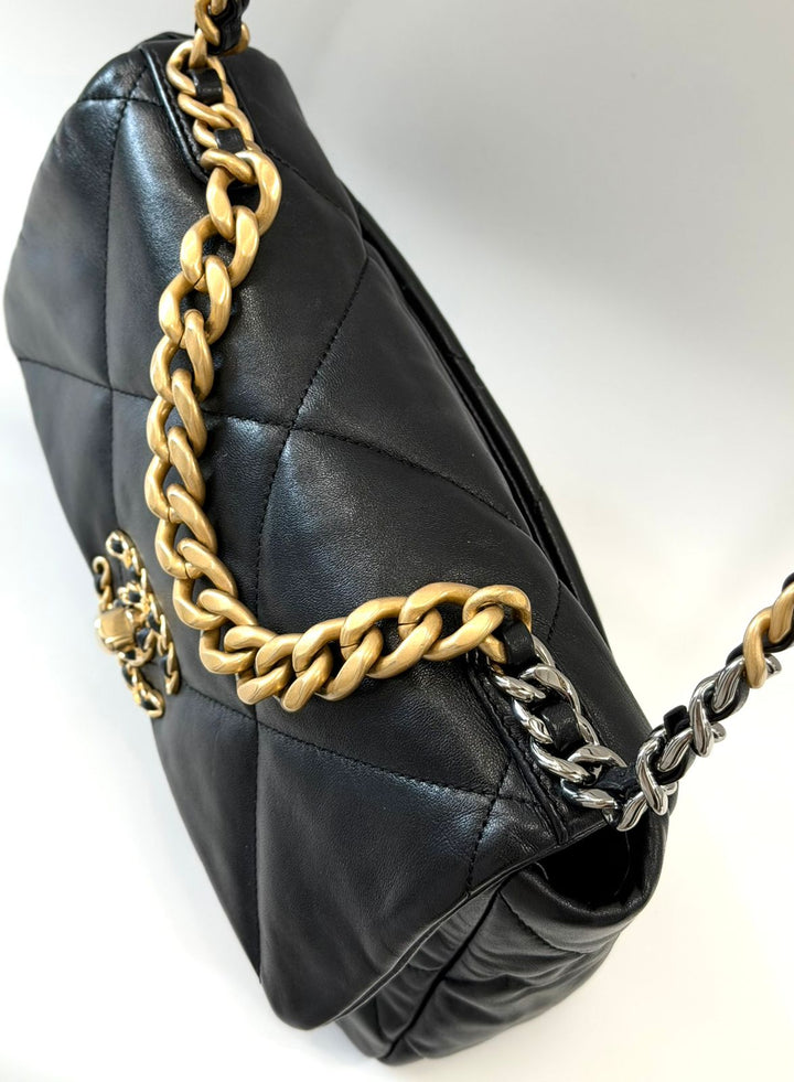 CHANEL LAMBSKIN QUILTED CHANEL 19 FLAP MEDIUM CROSSBODY BAG