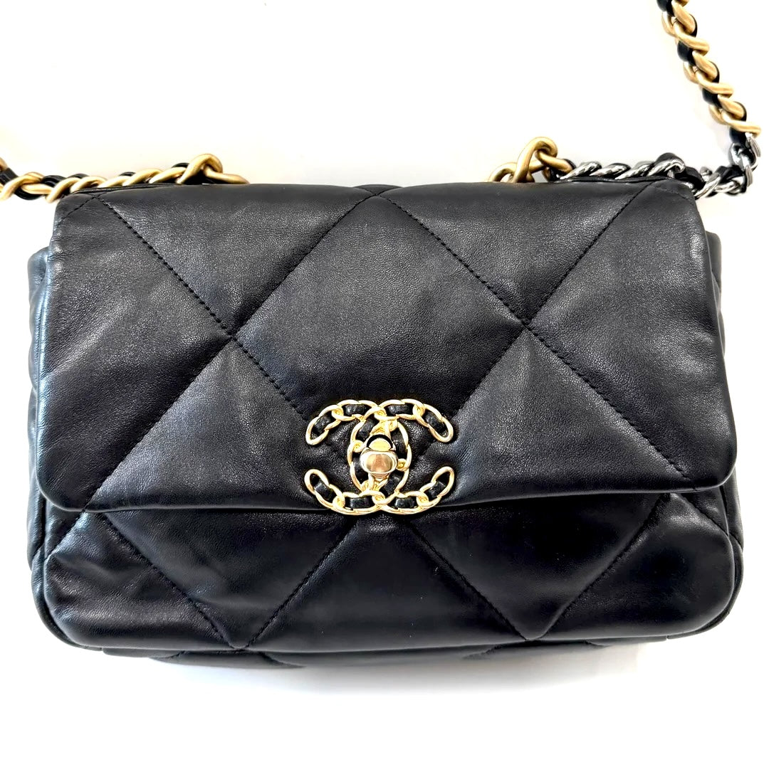 CHANEL LAMBSKIN QUILTED CHANEL 19 FLAP MEDIUM CROSSBODY BAG