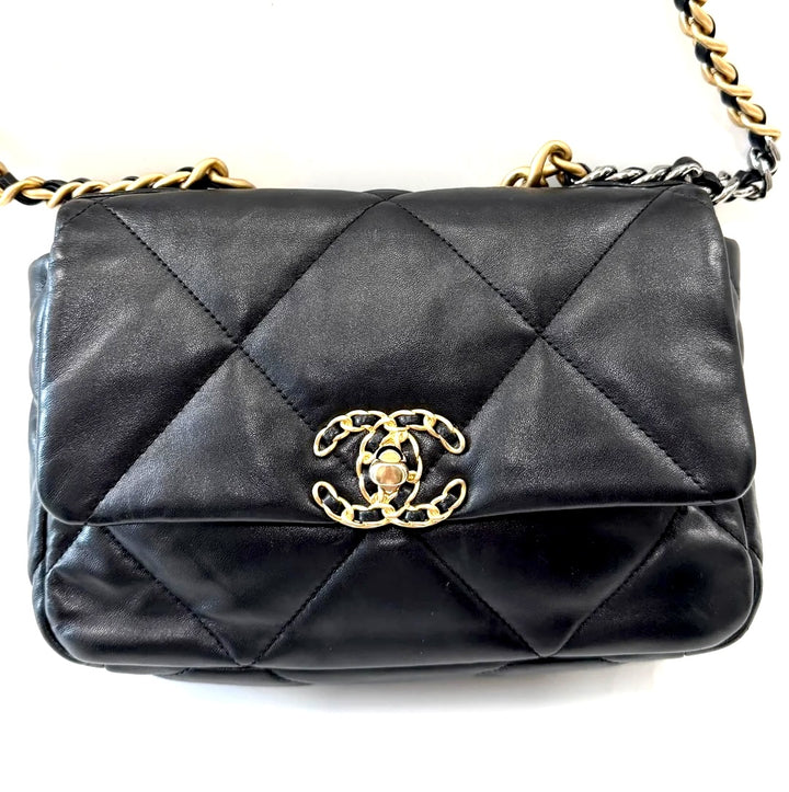 CHANEL LAMBSKIN QUILTED CHANEL 19 FLAP MEDIUM CROSSBODY BAG