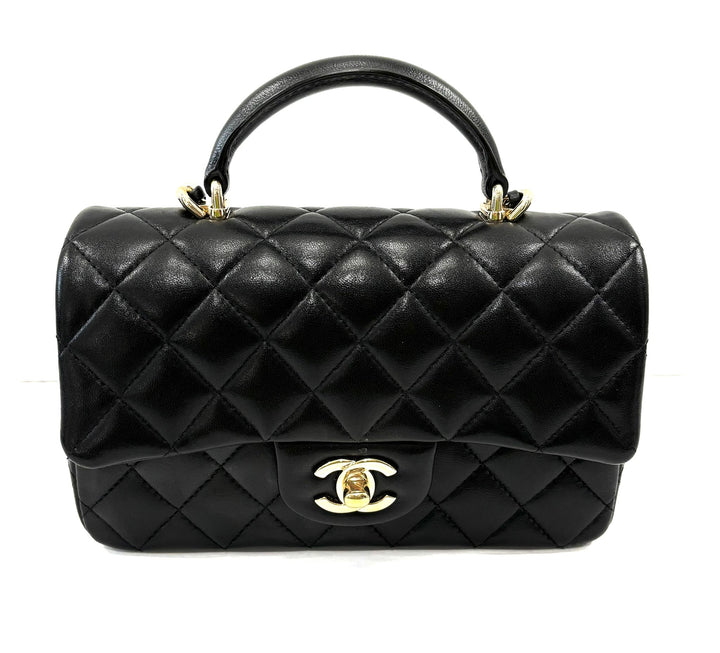 CHANEL LAMBSKIN QUILTED MINI TOP HANDLE FLAP BAG