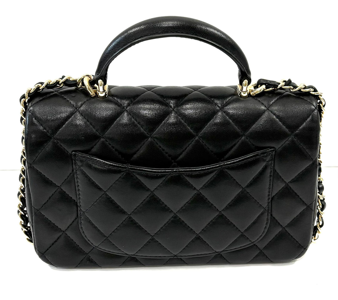 CHANEL LAMBSKIN QUILTED MINI TOP HANDLE FLAP BAG