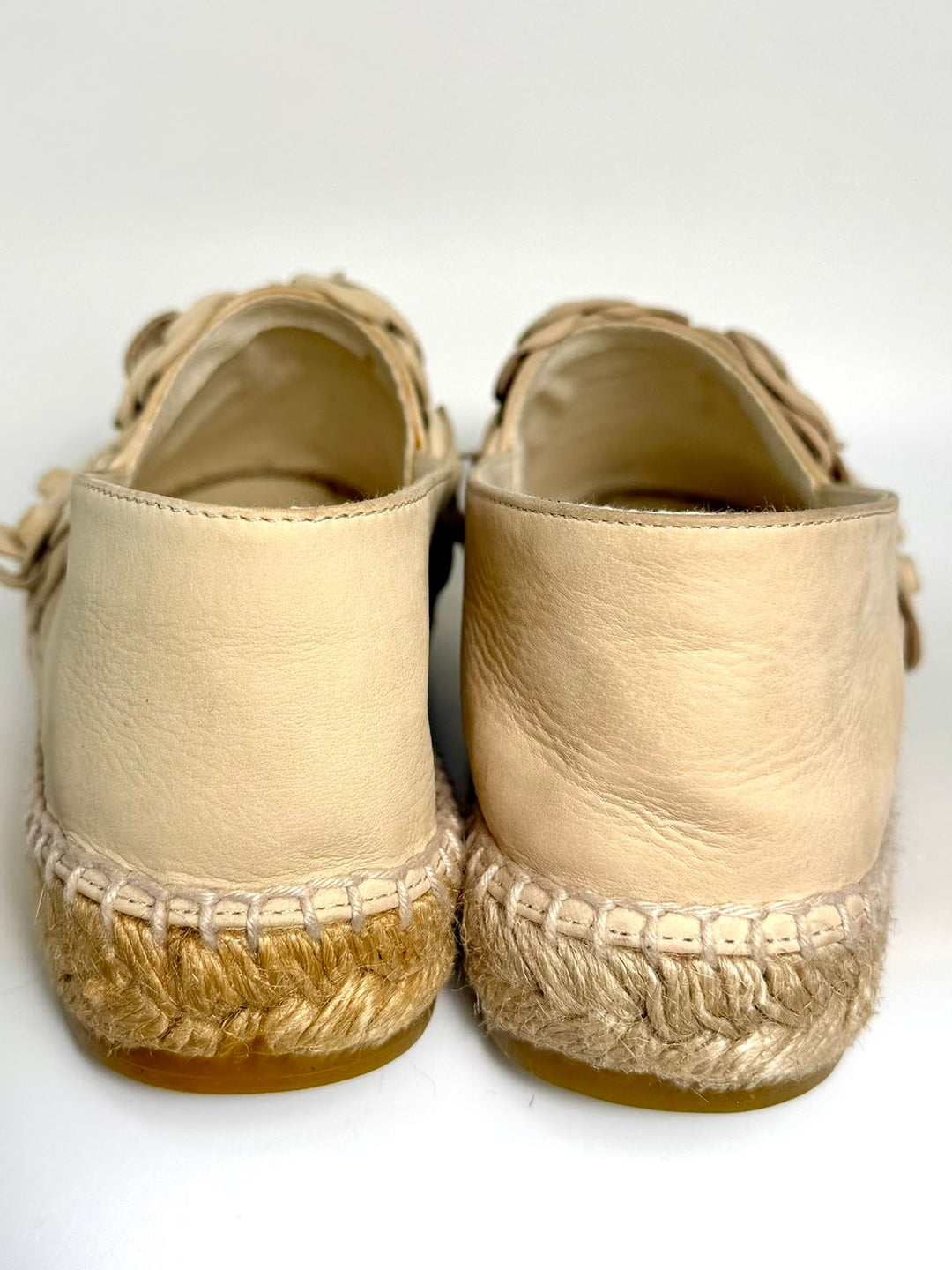 CHANEL LEATHER CC CAMELIA ESPADRILLES