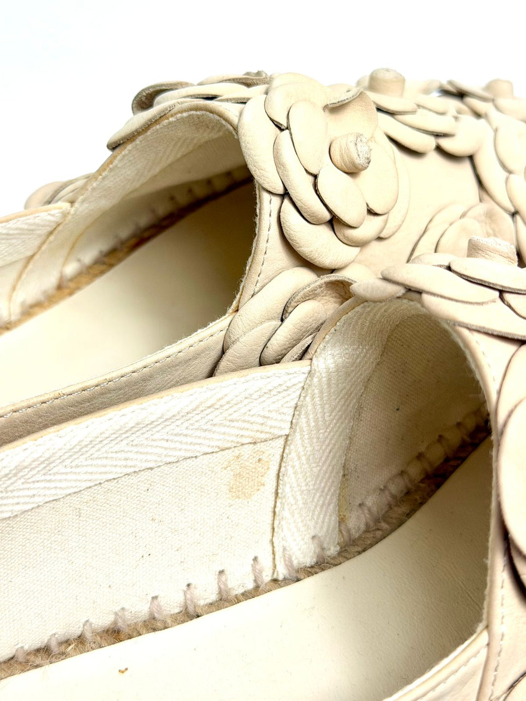 CHANEL LEATHER CC CAMELIA ESPADRILLES