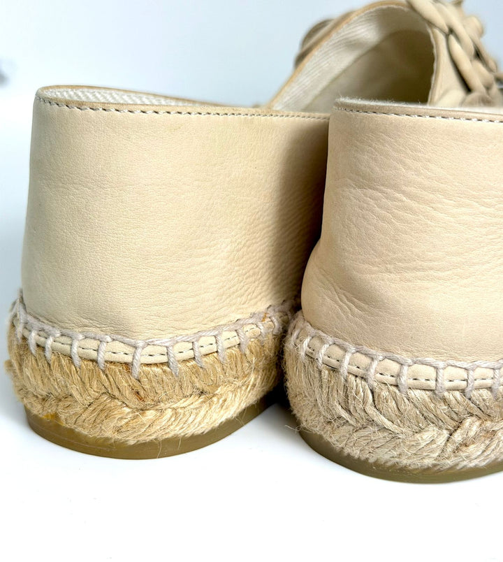CHANEL LEATHER CC CAMELIA ESPADRILLES