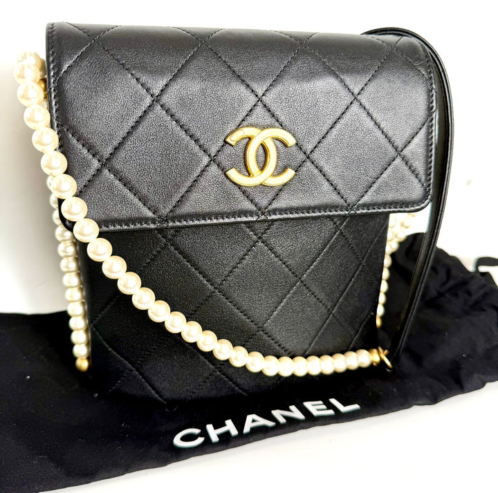 CHANEL QUILTED CALFSKIN ABOUT PEARLS HOBO CROSSBODY BAG