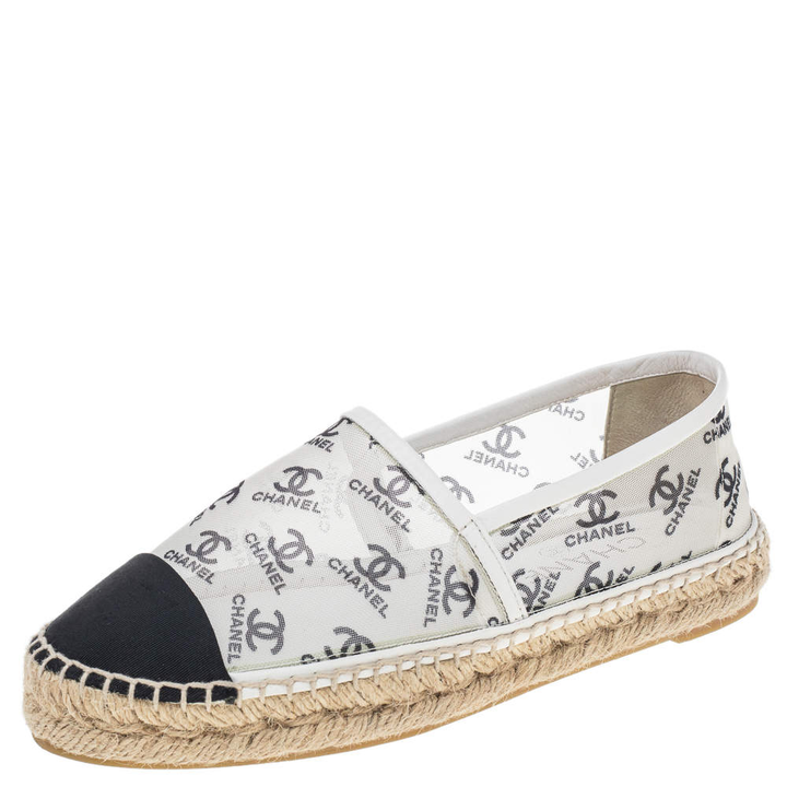 CHANEL LOGO PRINT MESH ESPADRILLES