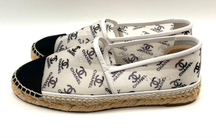 CHANEL LOGO PRINT MESH ESPADRILLES