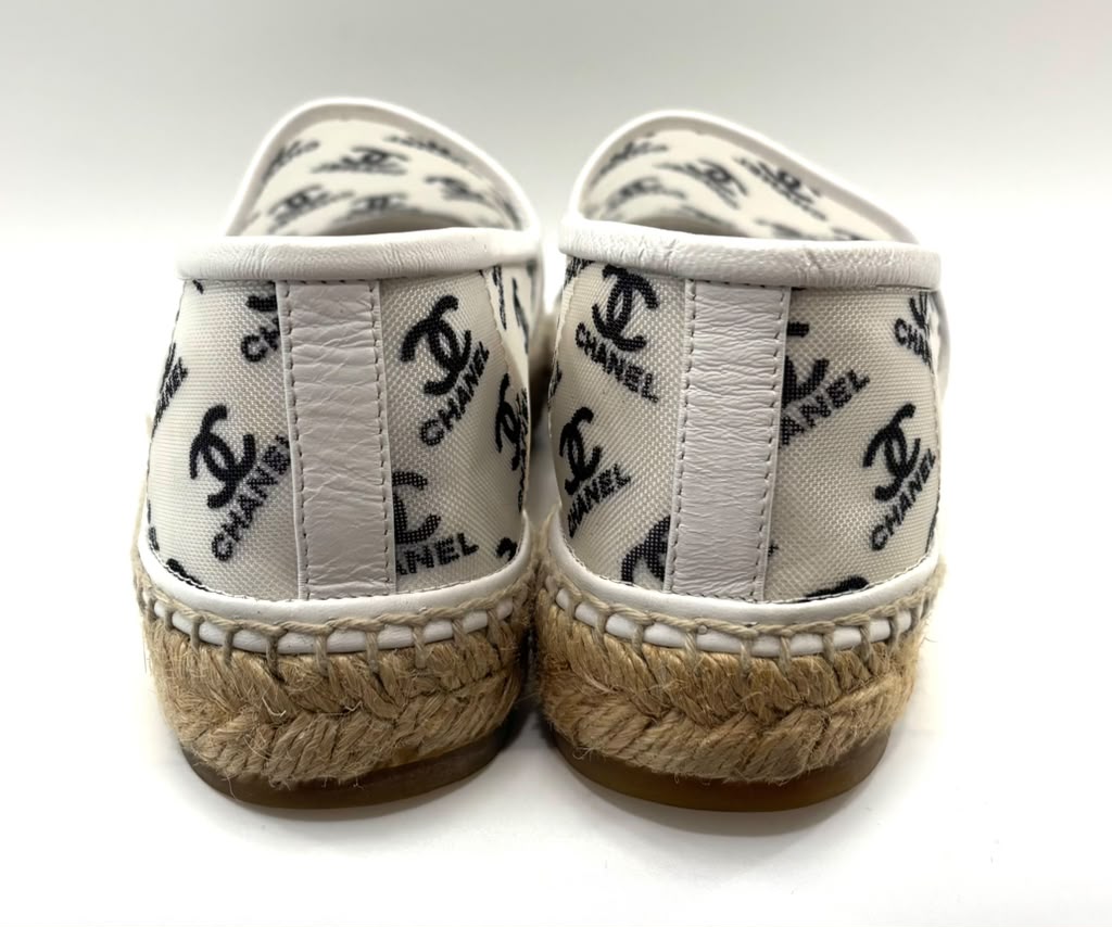 CHANEL LOGO PRINT MESH ESPADRILLES