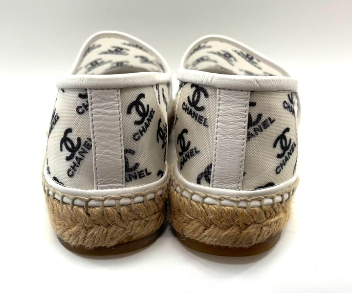 CHANEL LOGO PRINT MESH ESPADRILLES