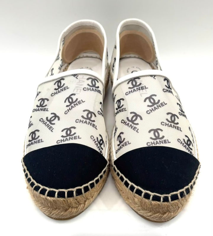 CHANEL LOGO PRINT MESH ESPADRILLES