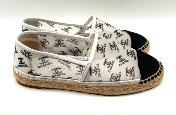 CHANEL LOGO PRINT MESH ESPADRILLES