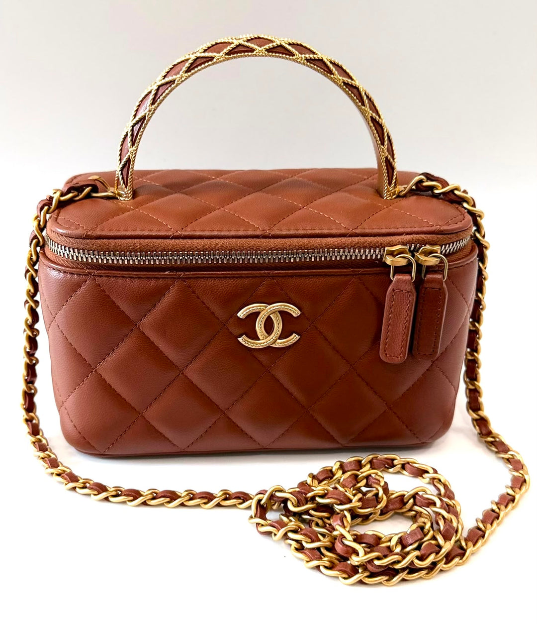 CHANEL LAMBSKIN QUILTED SMALL TOP-HANDLE CHAIN VANITY BAG