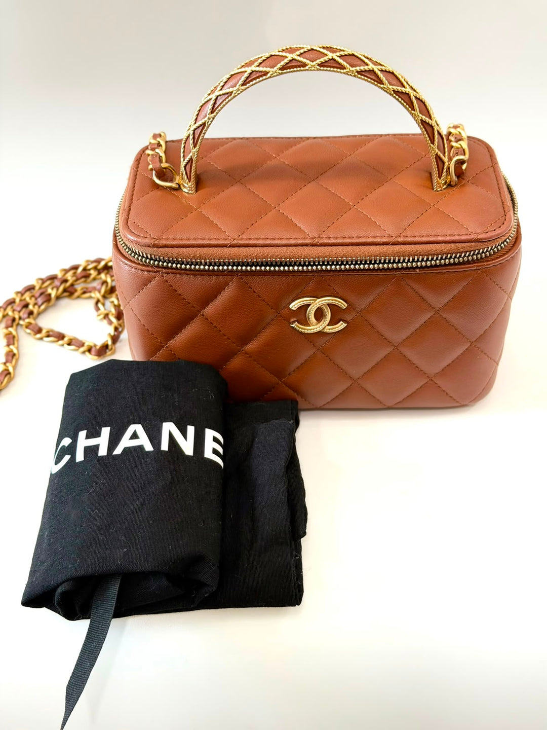 CHANEL LAMBSKIN QUILTED SMALL TOP-HANDLE CHAIN VANITY BAG