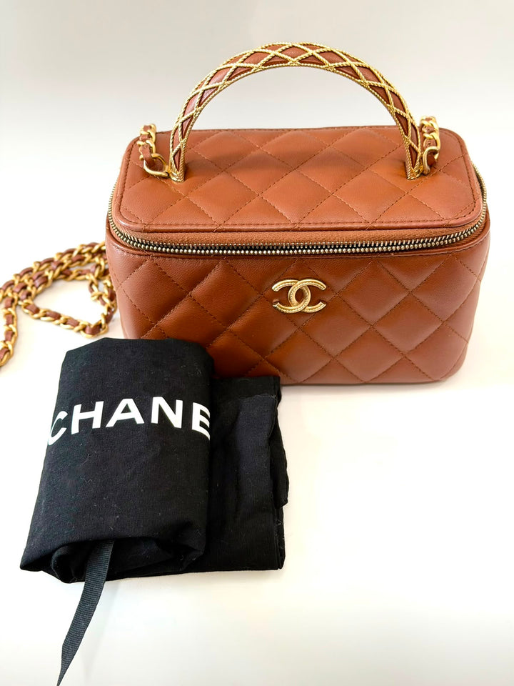 CHANEL LAMBSKIN QUILTED SMALL TOP-HANDLE CHAIN VANITY BAG