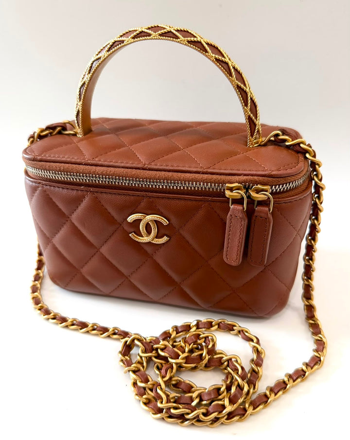 CHANEL LAMBSKIN QUILTED SMALL TOP-HANDLE CHAIN VANITY BAG