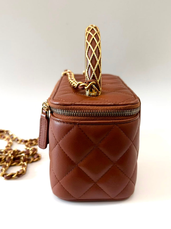 CHANEL LAMBSKIN QUILTED SMALL TOP-HANDLE CHAIN VANITY BAG