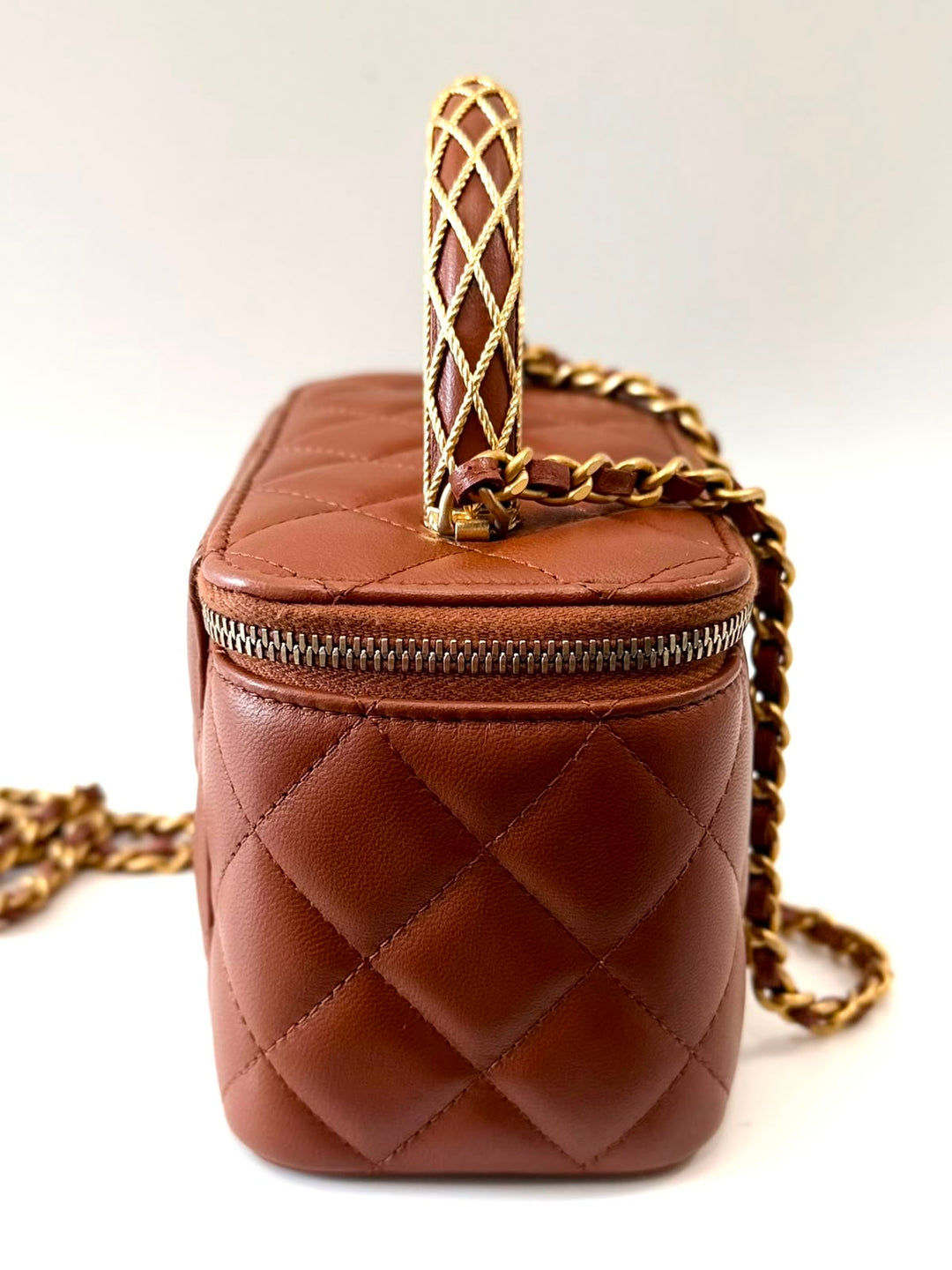 CHANEL LAMBSKIN QUILTED SMALL TOP-HANDLE CHAIN VANITY BAG