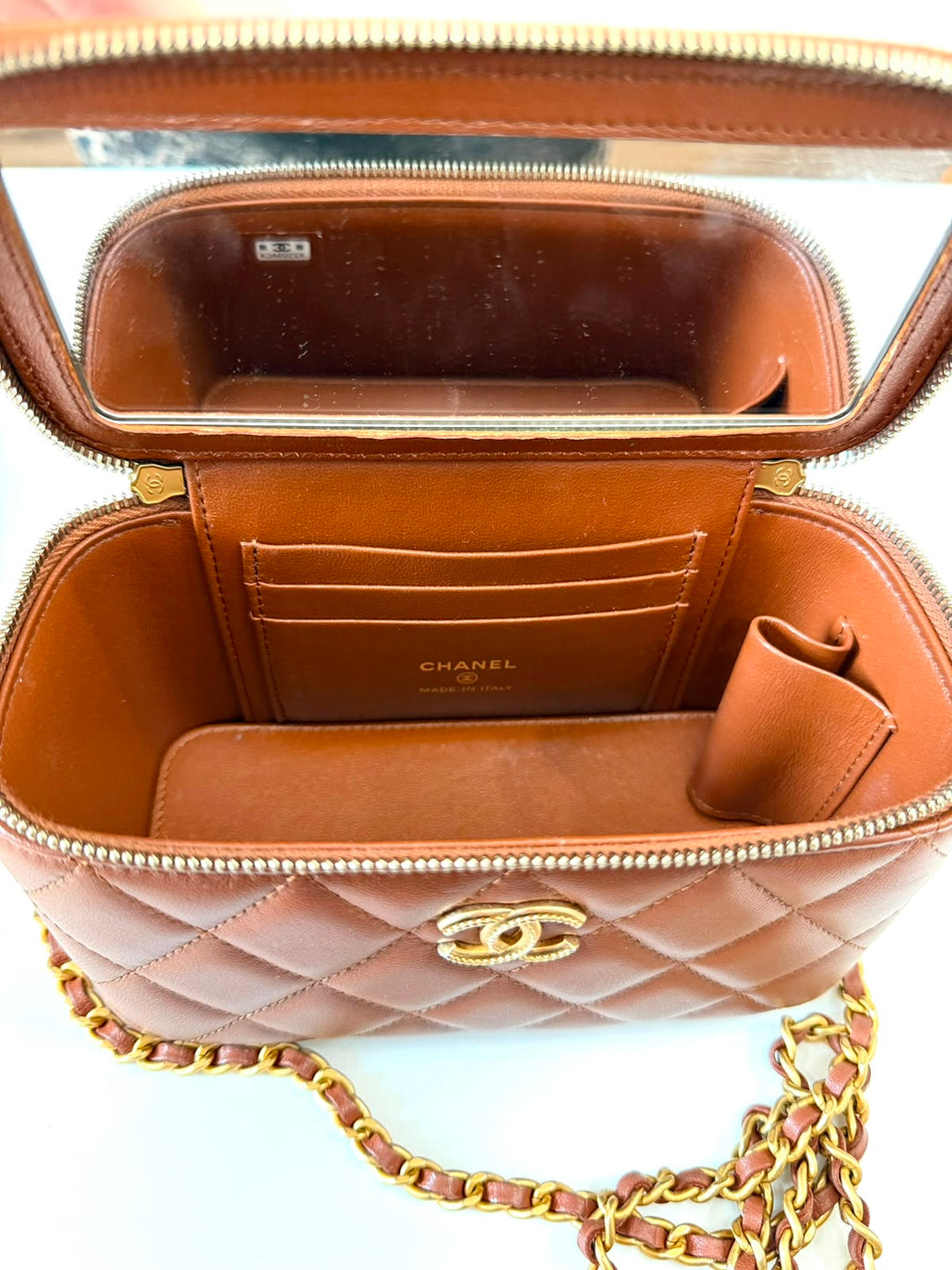 CHANEL LAMBSKIN QUILTED SMALL TOP-HANDLE CHAIN VANITY BAG