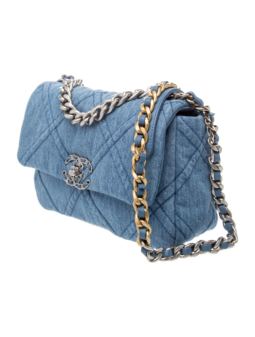 CHANEL 19 QUILTED DENIM MEDIUM FLAP SHOULDER BAG