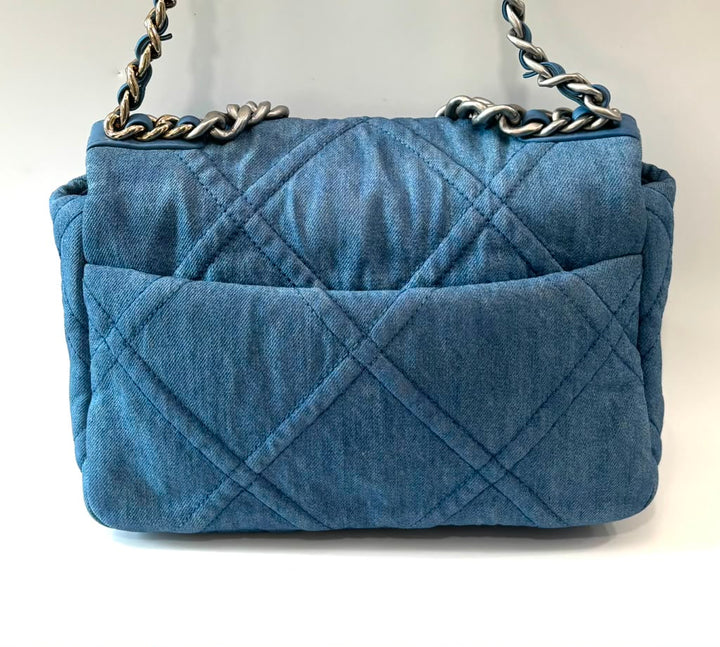 CHANEL 19 QUILTED DENIM MEDIUM FLAP SHOULDER BAG