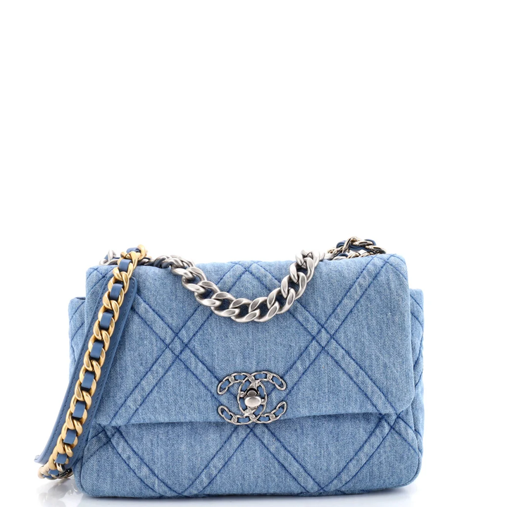 CHANEL 19 QUILTED DENIM MEDIUM FLAP SHOULDER BAG