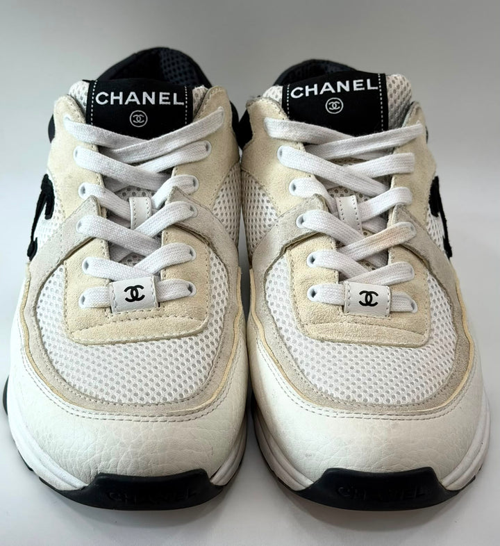 CHANEL CC MESH SUEDE CALFSKIN LETATHER SNEAKERS