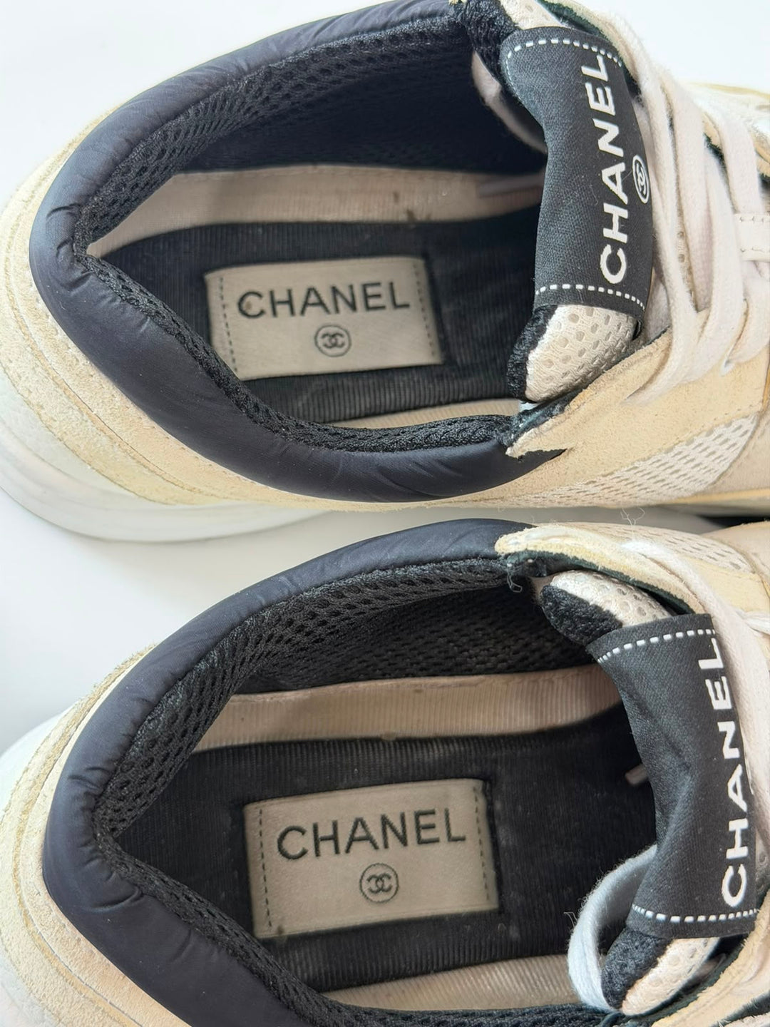 CHANEL CC MESH SUEDE CALFSKIN LETATHER SNEAKERS