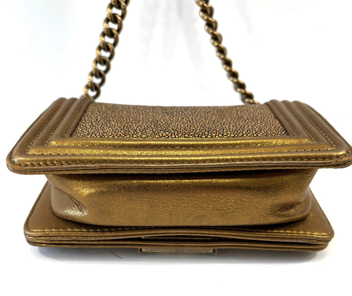 CHANEL METALLIC GOLD GALUCHAT STINGRAY MINI BOY BAG
