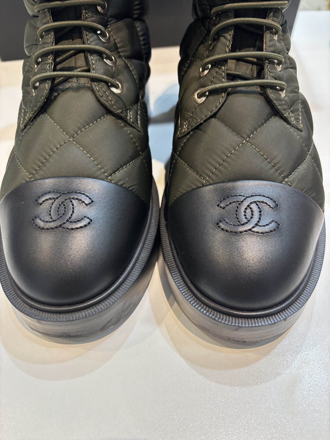 CHANEL OLIVE AND BLACK BOOTIES