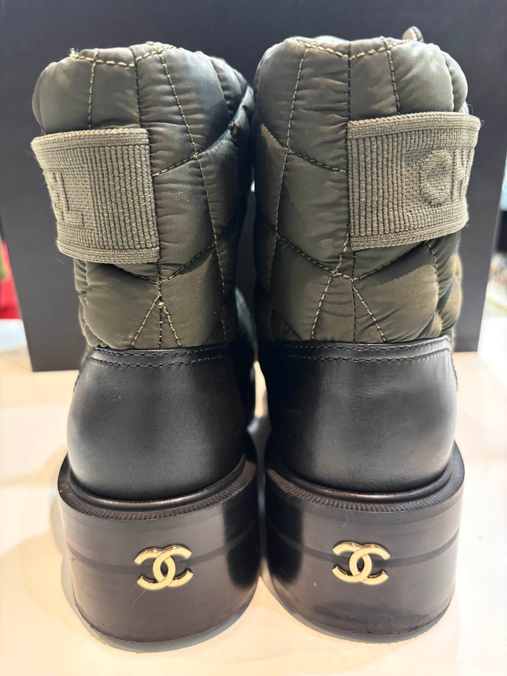 CHANEL OLIVE AND BLACK BOOTIES