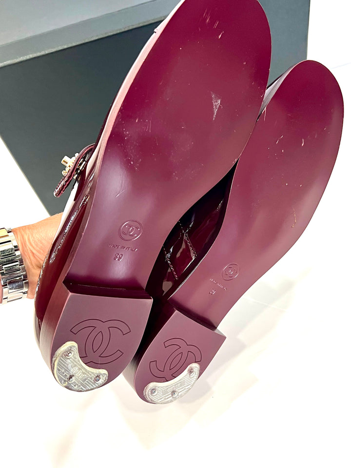 CHANEL CC PATENT CALF LEATHER  MARY JANE FLATS