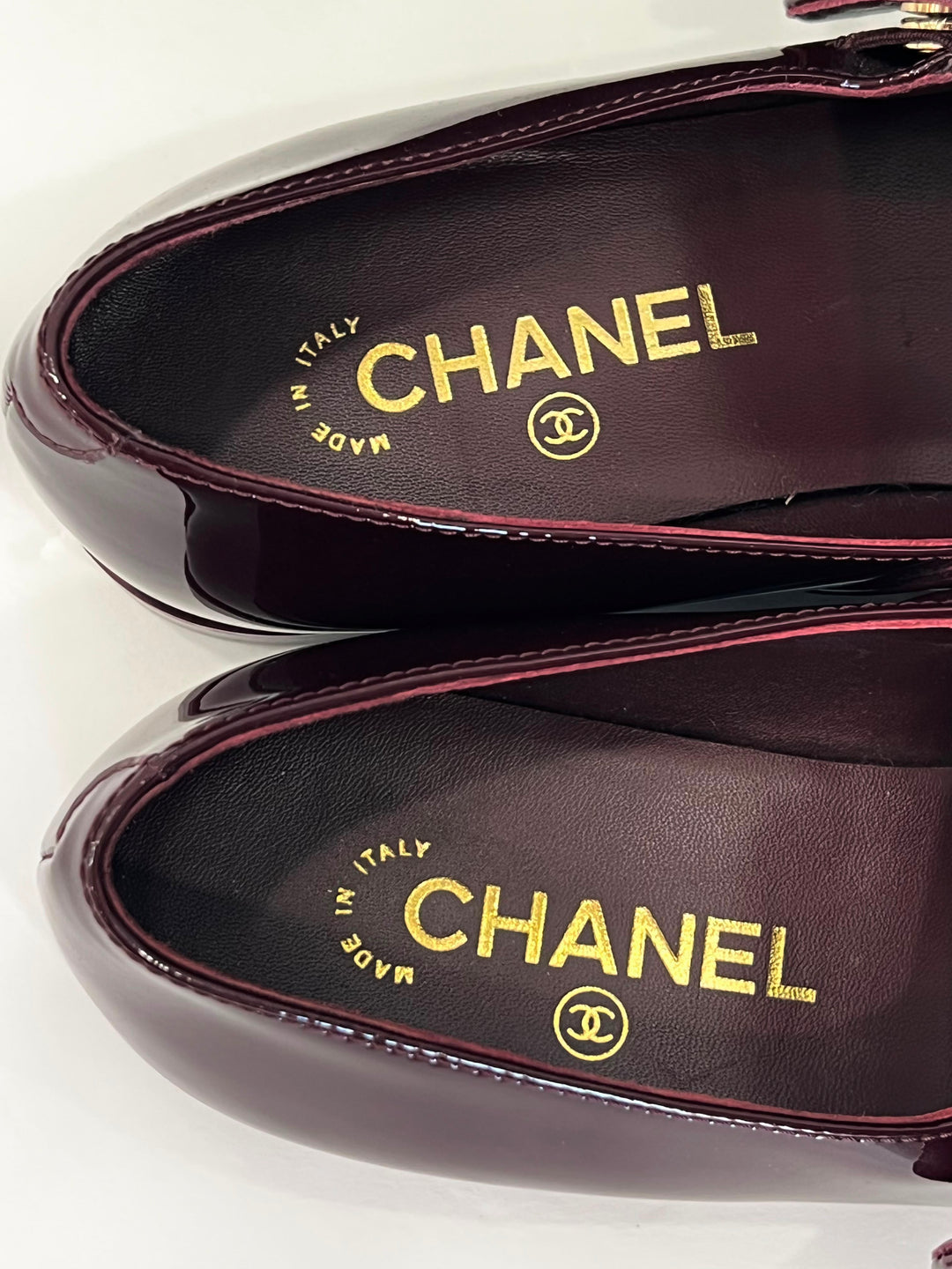 CHANEL CC PATENT CALF LEATHER  MARY JANE FLATS