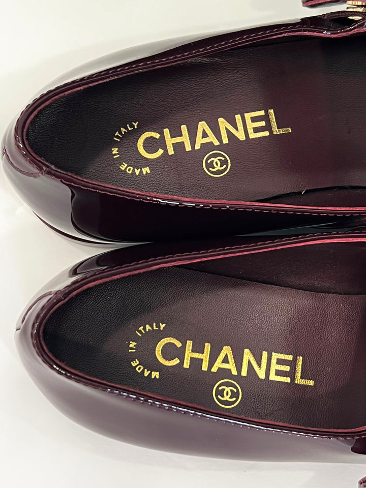CHANEL CC PATENT CALF LEATHER  MARY JANE FLATS