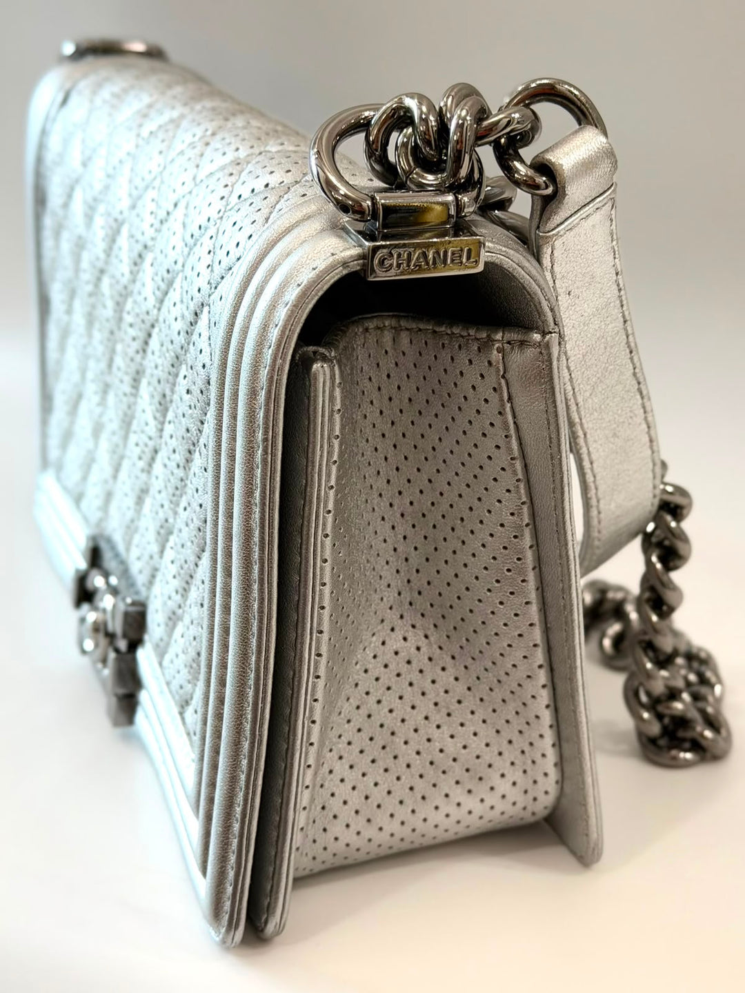 CHANEL PERFORATED QUILTED LEATHER NEW MEDIUM BOY BAG