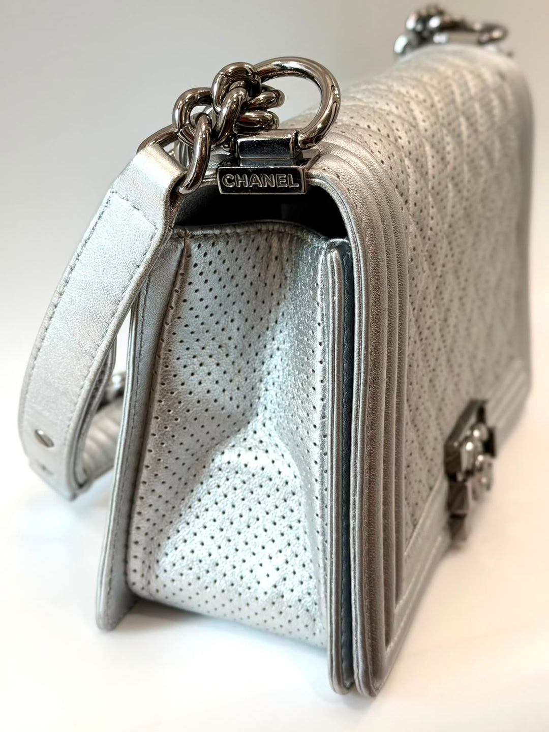 CHANEL PERFORATED QUILTED LEATHER NEW MEDIUM BOY BAG