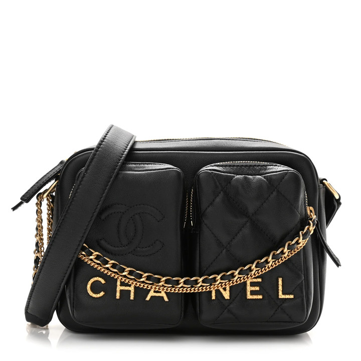 CHANEL QUILTED CALFSKIN DOUBLE POCKET LARGE CAMERA BAG
